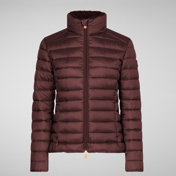New Save The Duck Camilla Puffer Full Zip Packable W/Pouch Coat Burgundy Small - Picture 1 of 7